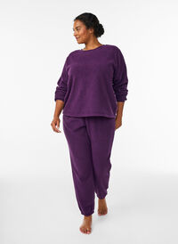 Høy midje teddy fleece bukser, Lilla Høy midje teddy fleece bukser, Lilla, Model