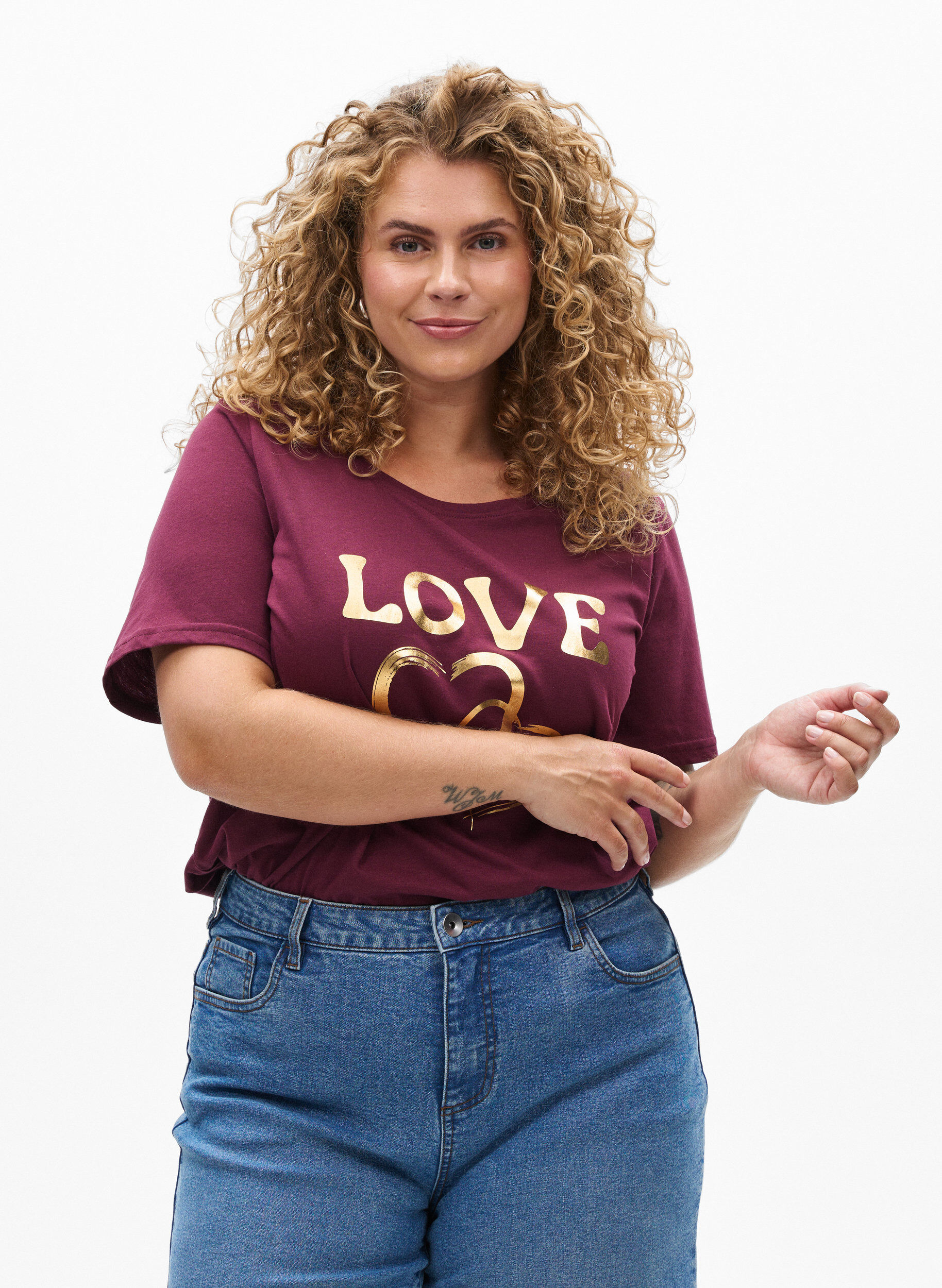 Zizzi T-skjorte med trykk, R&oslash;d, Model image number 0