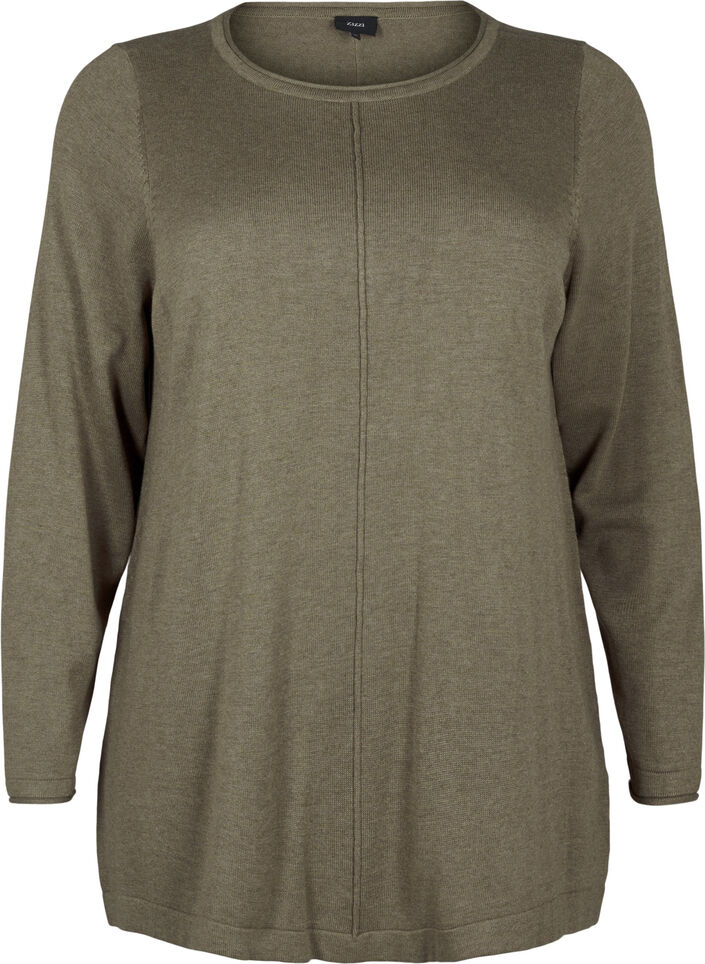 Strikket bluse i bomull og viskoseblanding, Grønn, Packshot image number 0