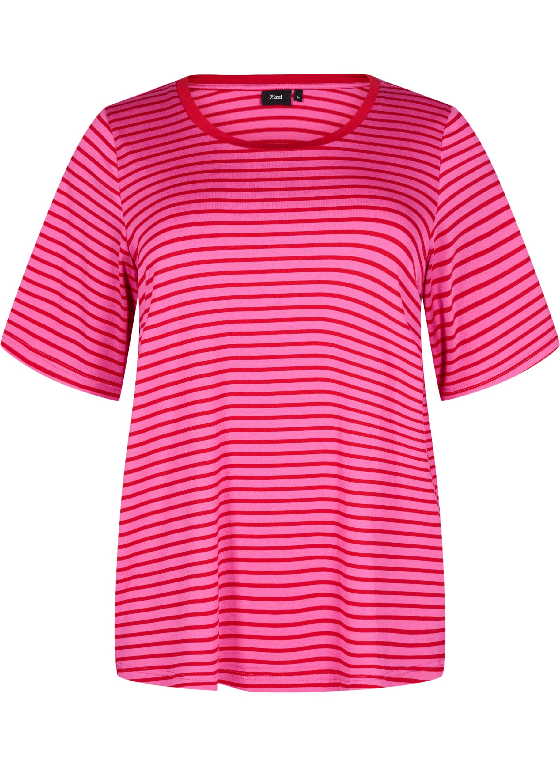 Zizzi T-skjorte med TENCEL&trade; Lyocell og striper, Rosa, Packshot image number 0