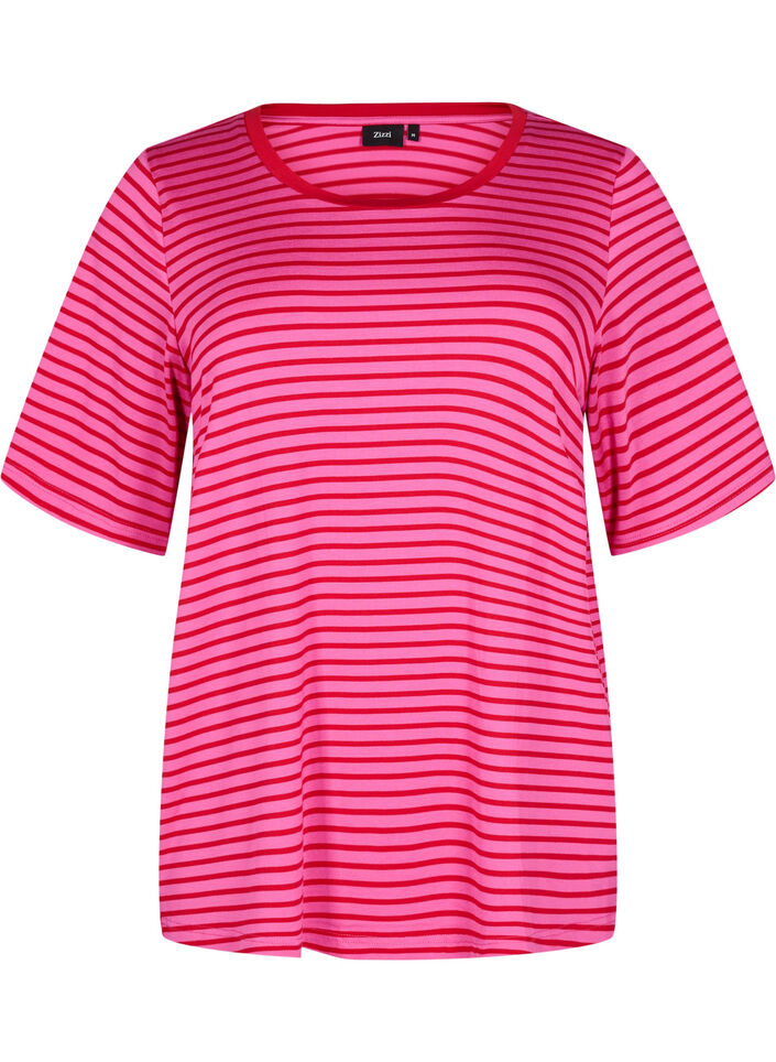 T-skjorte med TENCEL™ Lyocell og striper, Rosa, Packshot image number 0