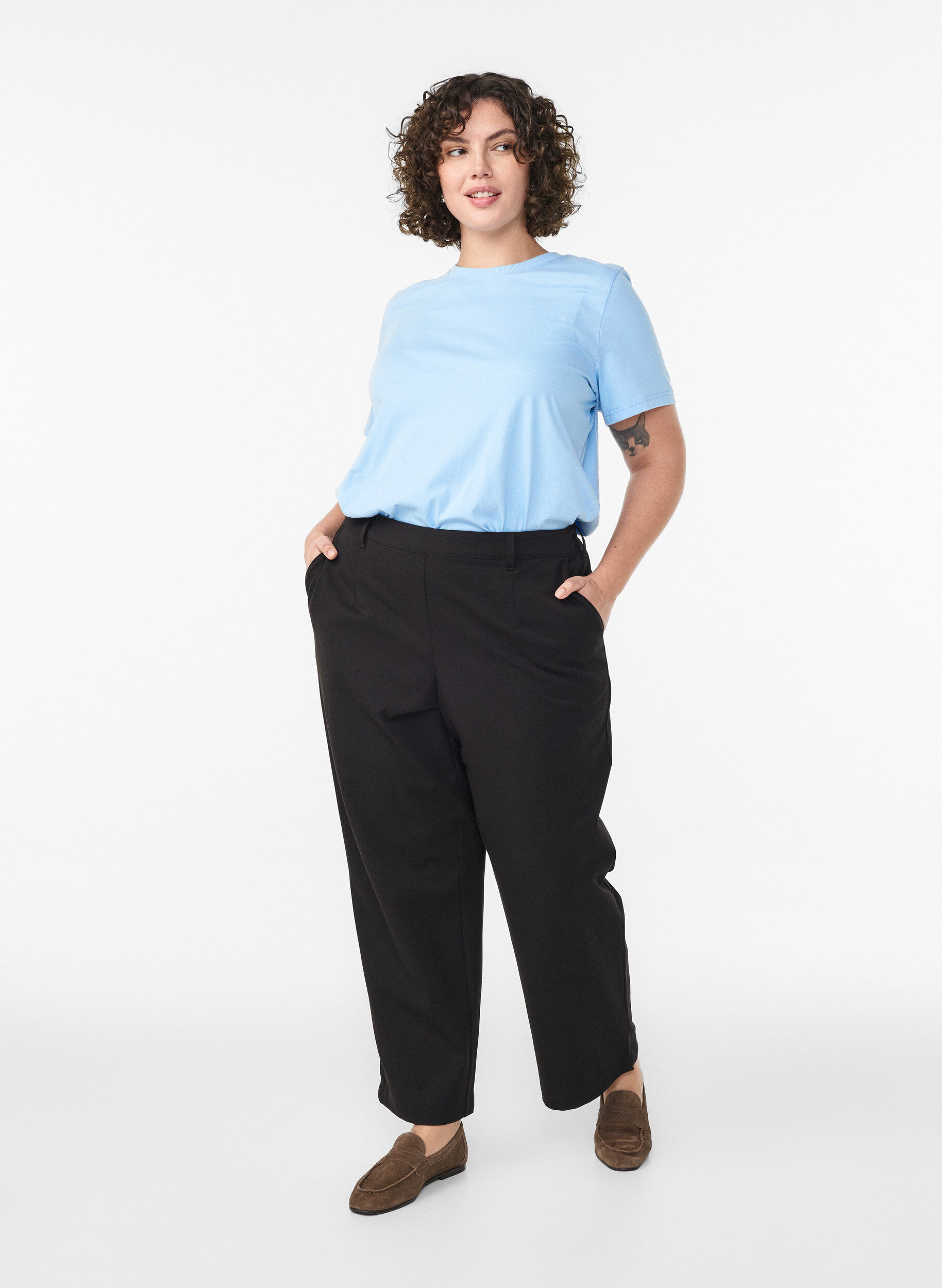 ZizziBasic T-skjorte i bomull med rund hals, Bl&aring;, Model image number 1