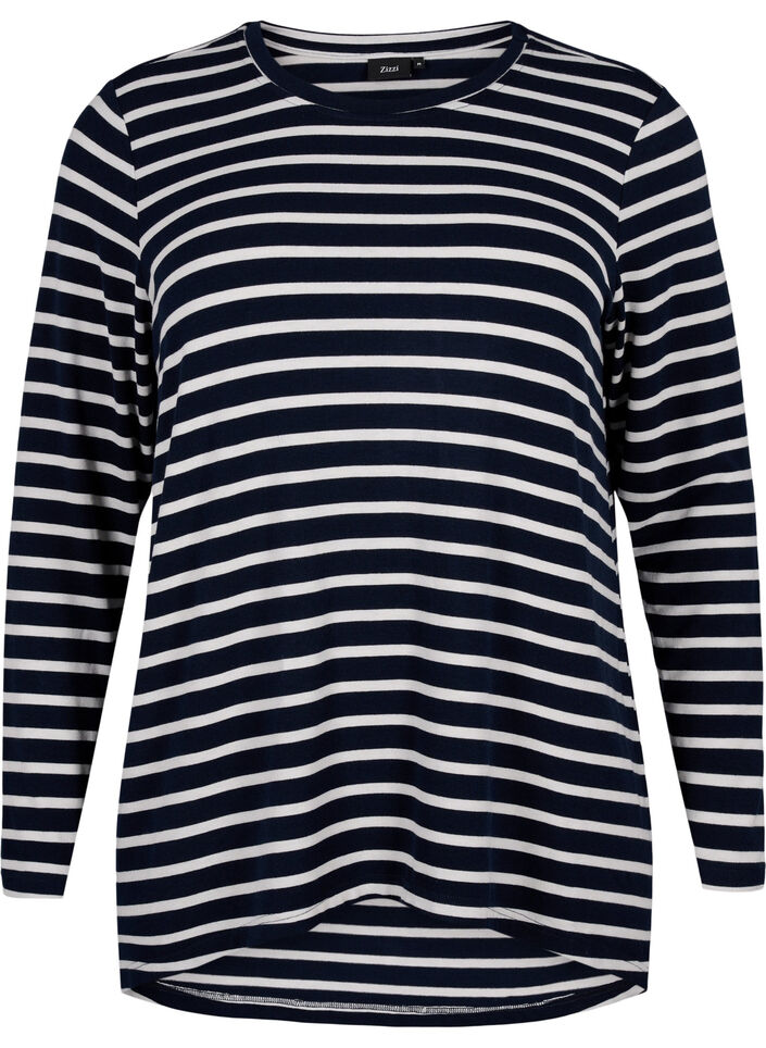 Langermet bluse med striper, Evening Blue Stripe, Packshot image number 0