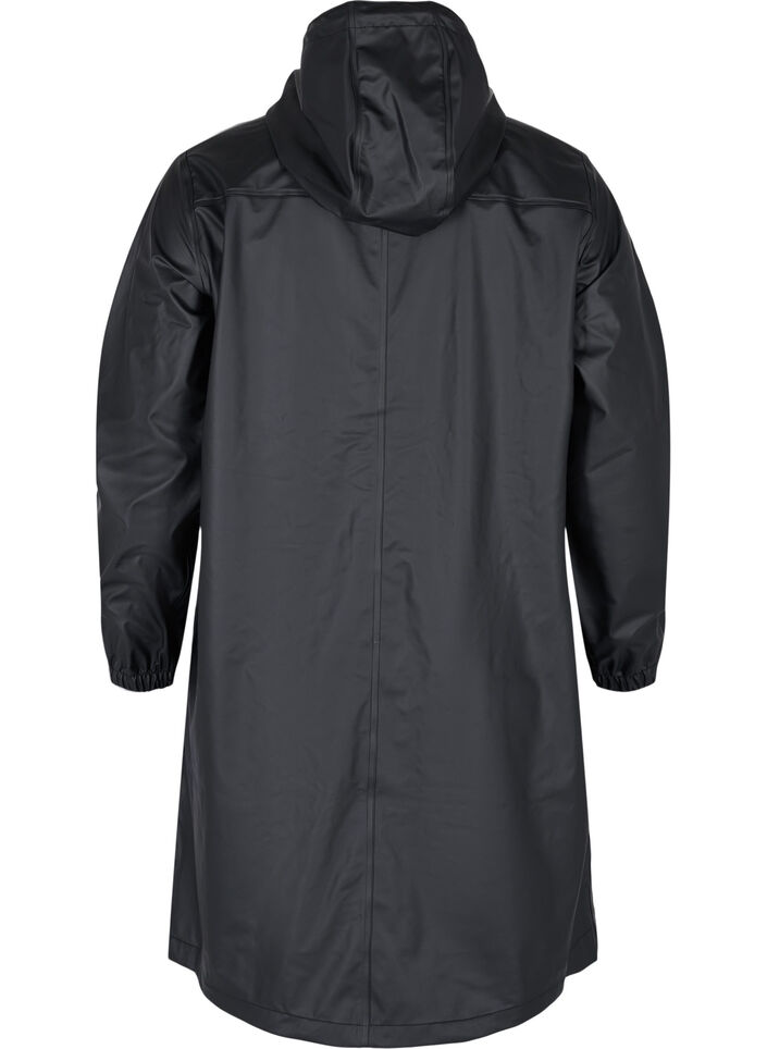 Regnjakke med hette og knappelukking, Black, Packshot image number 1