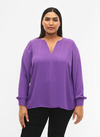 Bluse med lange ermer og rynker på ryggen, Pansy, Model