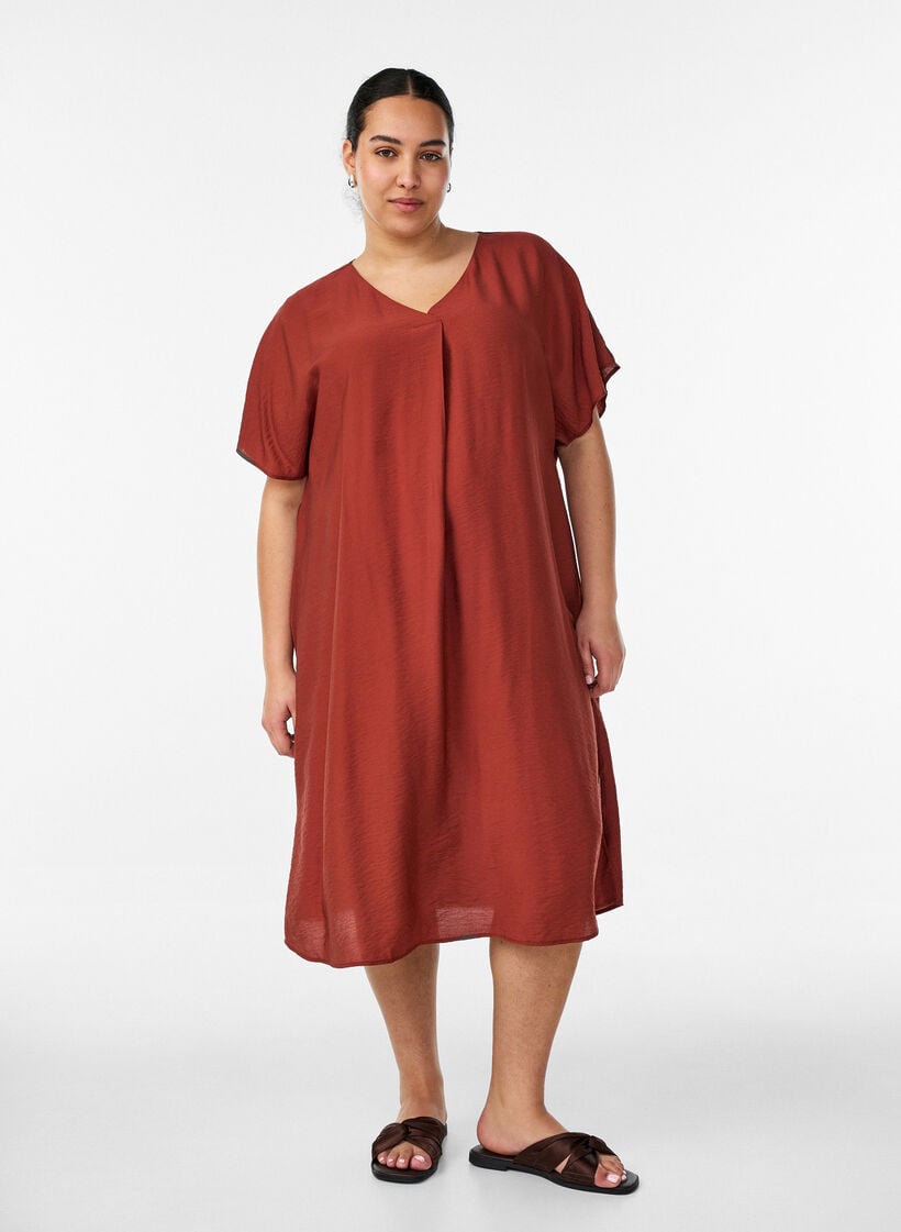 Kjole med V-hals i viskose, R&oslash;d, Model image number 0