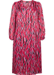 Langermet midi kjole med print , Fuchsia Pink AOP