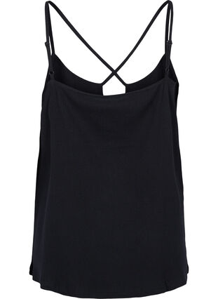 Ribbet topp med detaljer på brystet, Black, Packshot image number 1