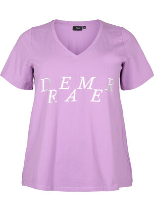 Zizzi Natt t-skjorte i bomull med teksttrykk, L.Crystal w.Dreamer, Packshot image number 0