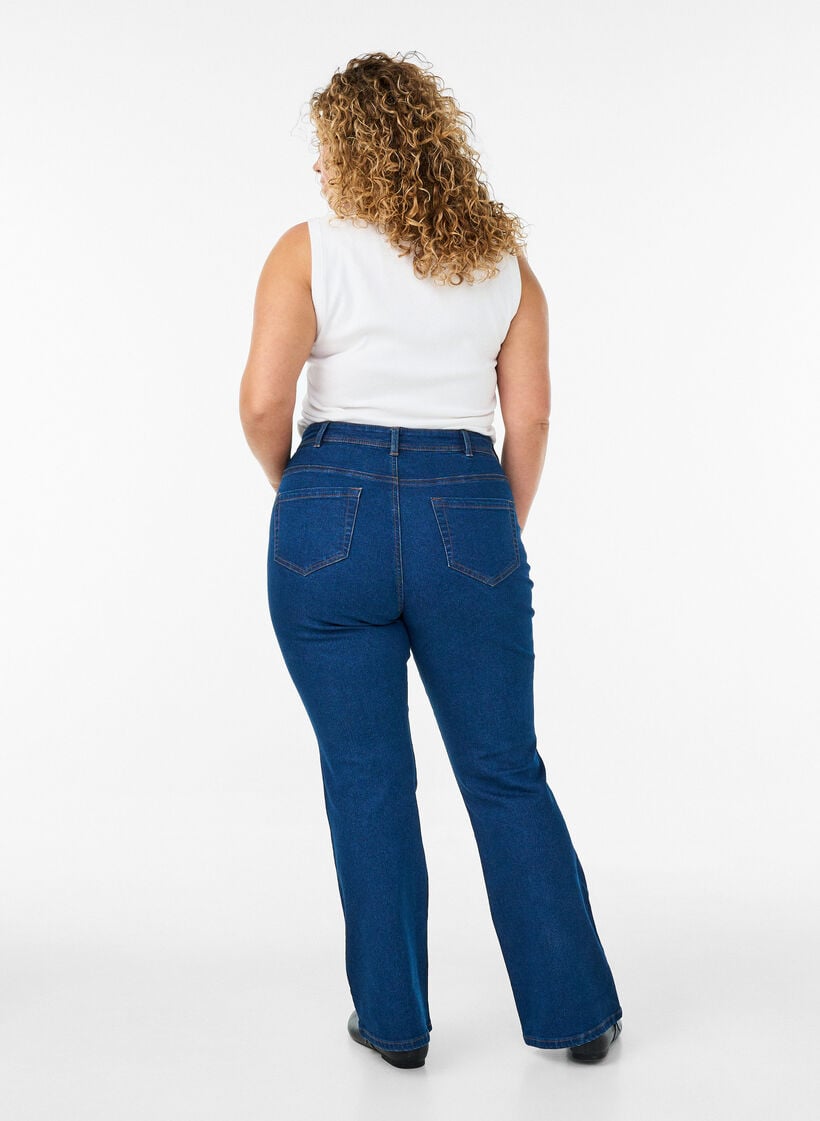 H&oslash;ytlivs jeans med bootcut, Bl&aring;, Model image number 1