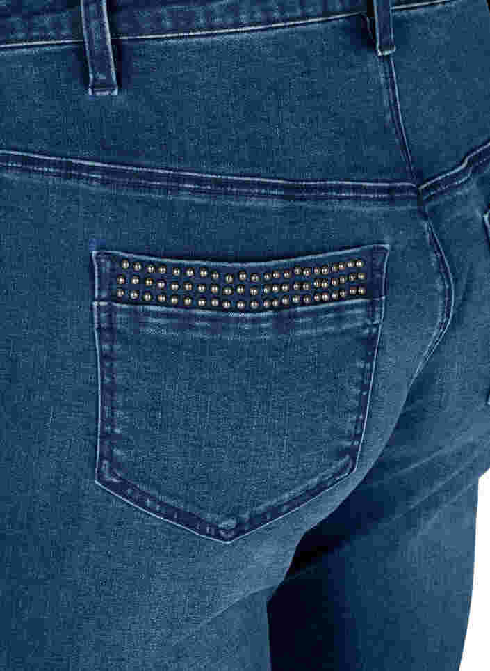 Nille jeans med høyt liv og nagler, Medium Blue denim, Packshot image number 3