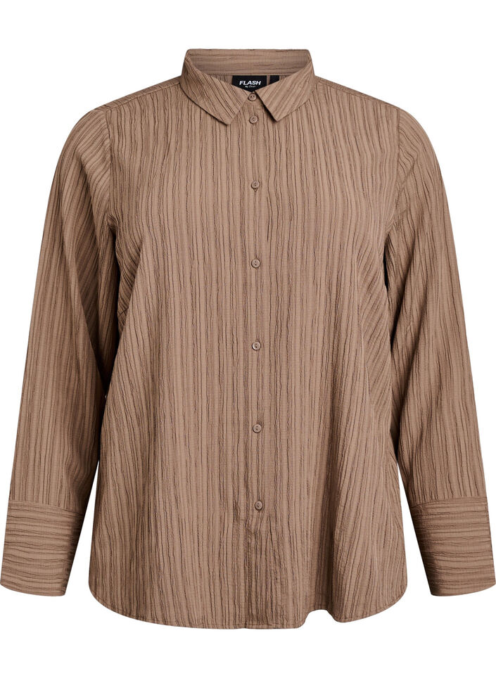 FLASH - Skjorte med tekstur, Brun, Packshot image number 0