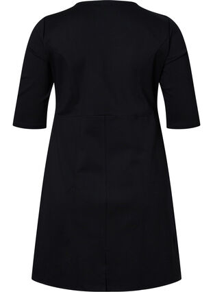 Ensfarget kjole med 3/4-ermer og splitt, Black, Packshot image number 1