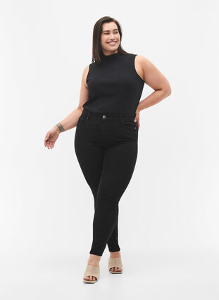 Superslanke Amy-jeans med rå detaljer og høy midje, Black, Model image number 0