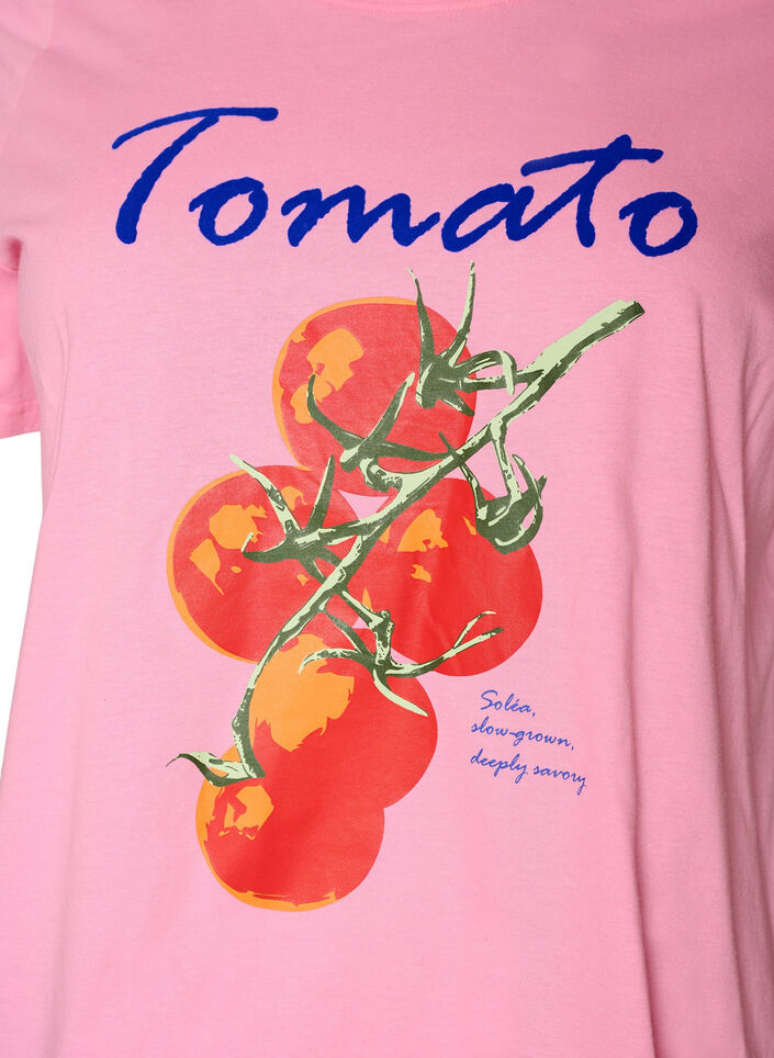 T-skjorte i &oslash;kologisk bomull med tomatprint, Rosa, Packshot image number 2