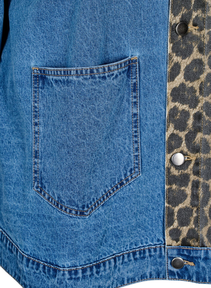 Denimskjorte med leopardmønstrede detaljer, LEO Color block, Packshot