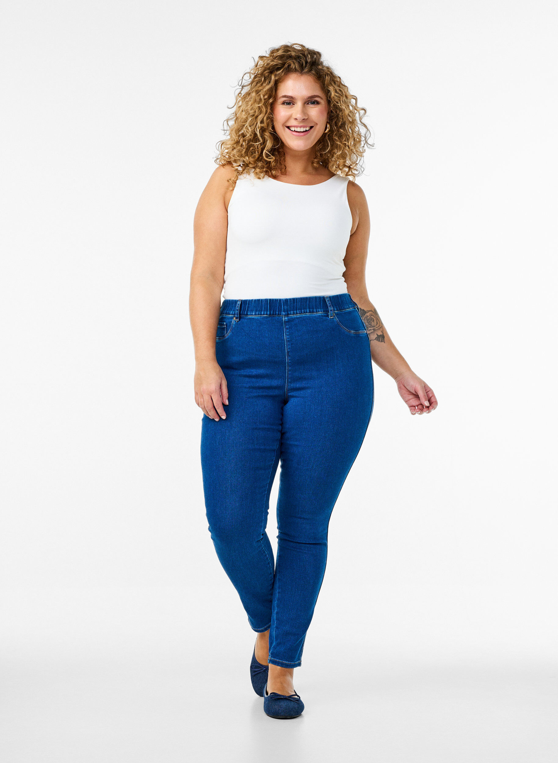 Jeggings med h&oslash;y midje, Bl&aring;, Model