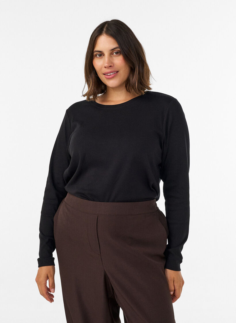 Langermet basis-T-skjorte med rund hals, Svart, Model image number 0