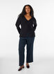 Finstrikket cardigan med stoffdekte knapper, Svart, Model image number 1