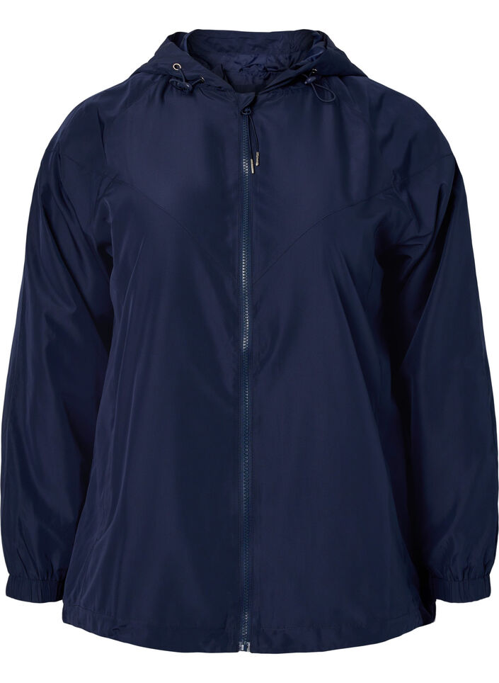 Kort jakke med hette og justerbar bunn, Navy Blazer, Packshot image number 0