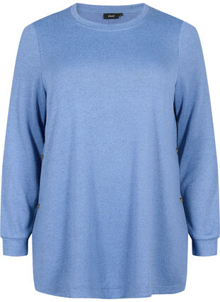 Melert bluse med knapper, Colony Blue Melange, Packshot image number 0