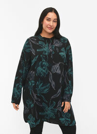 FLASH - Blomstret tunika med lange ermer, Black Scarab Flower, Model