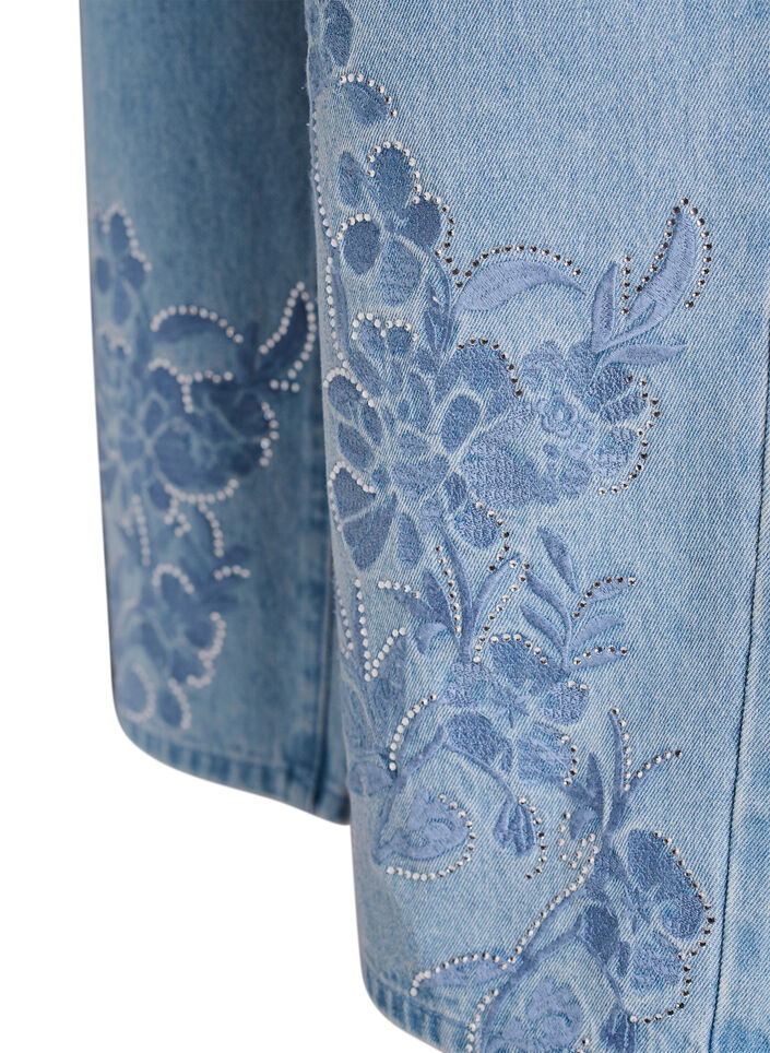 Myra jeans med Wide fit og blomsterdetaljer, Bl&aring;, Packshot image number 3