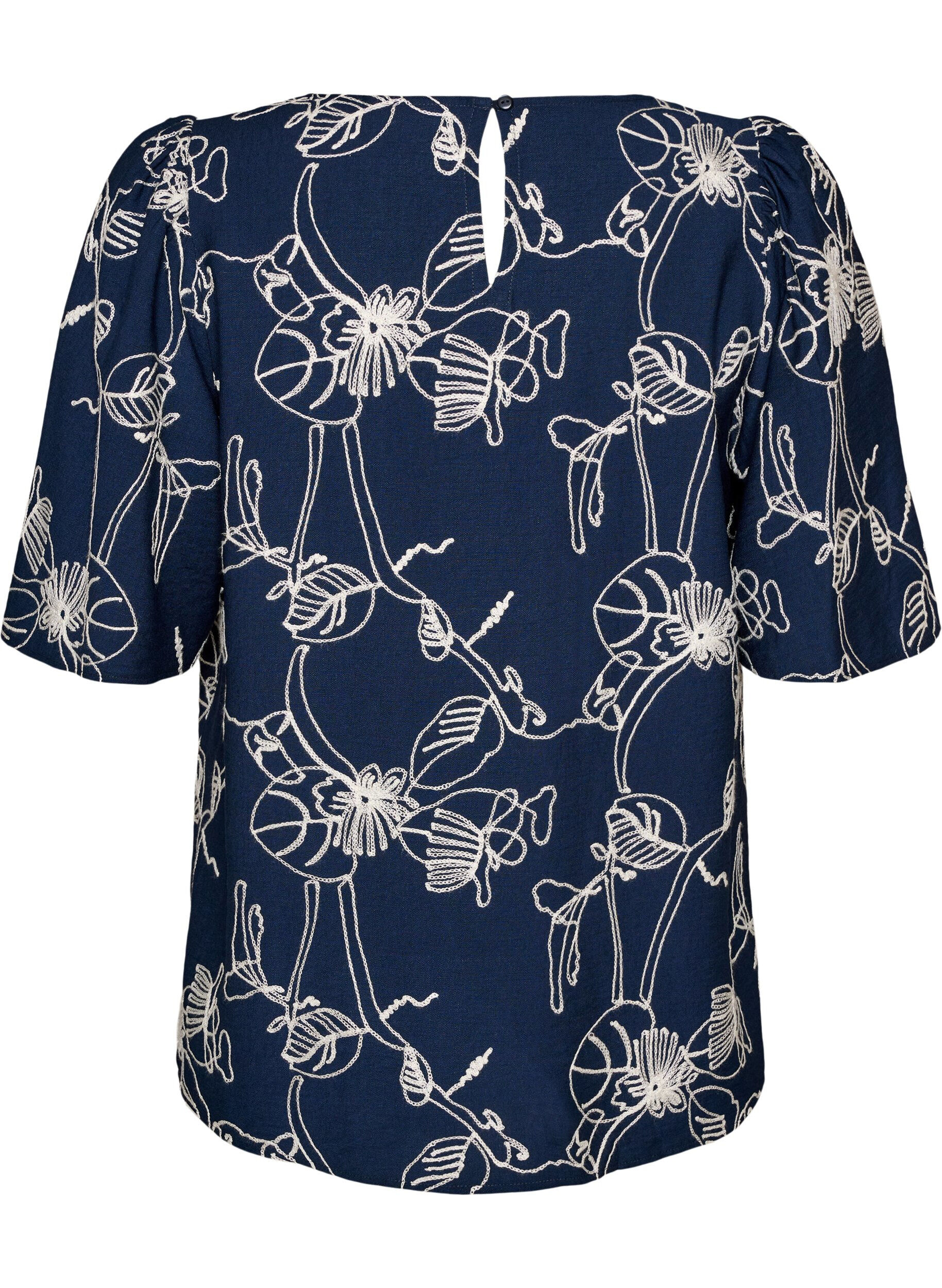 ZizziKortermet bluse med brodert m&oslash;nster, Bl&aring;, Packshot image number 1