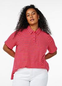 Kortermet poloskjorte med striper, Rosa Kortermet poloskjorte med striper, Rosa, Model