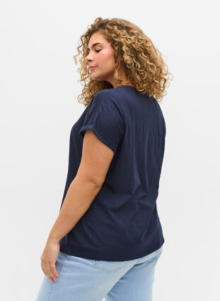 T-skjorte med trykk i økologisk bomull, Navy Blazer Silver, Model image number 1