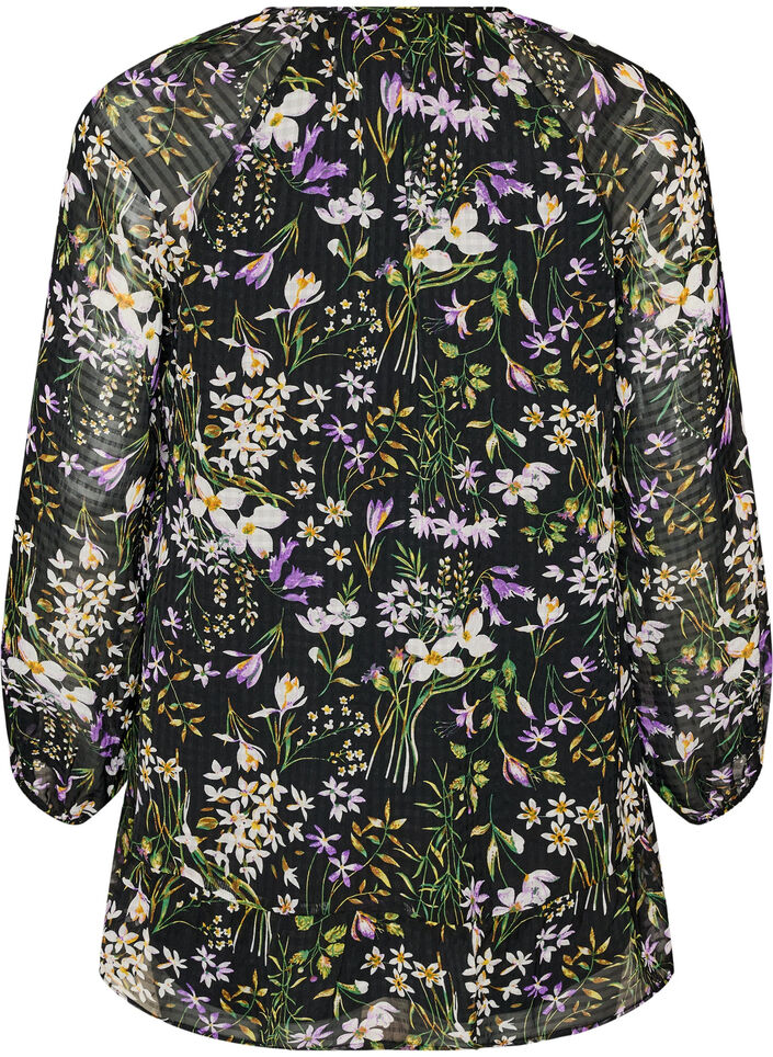 A-linjeformet tunika med blomsterprint, Svart, Packshot image number 1