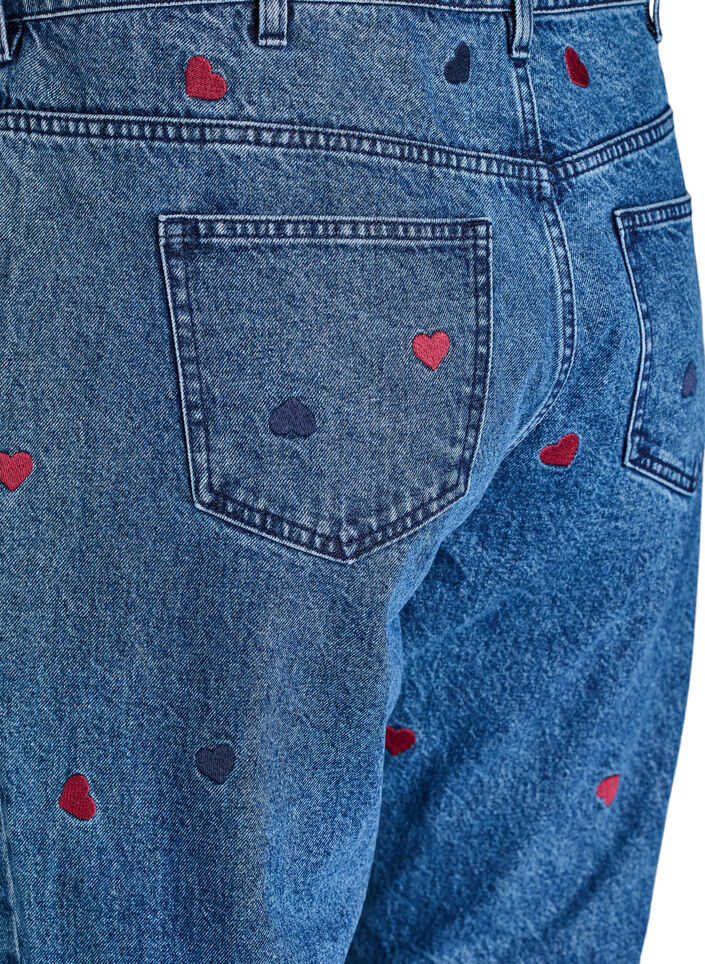 Høy-midje Gemma jeans med broderte detaljer, DB Hearts, Packshot