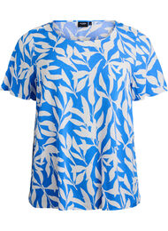 FLASH - Kortermet bluse i viskose med trykk, Blue Leaf