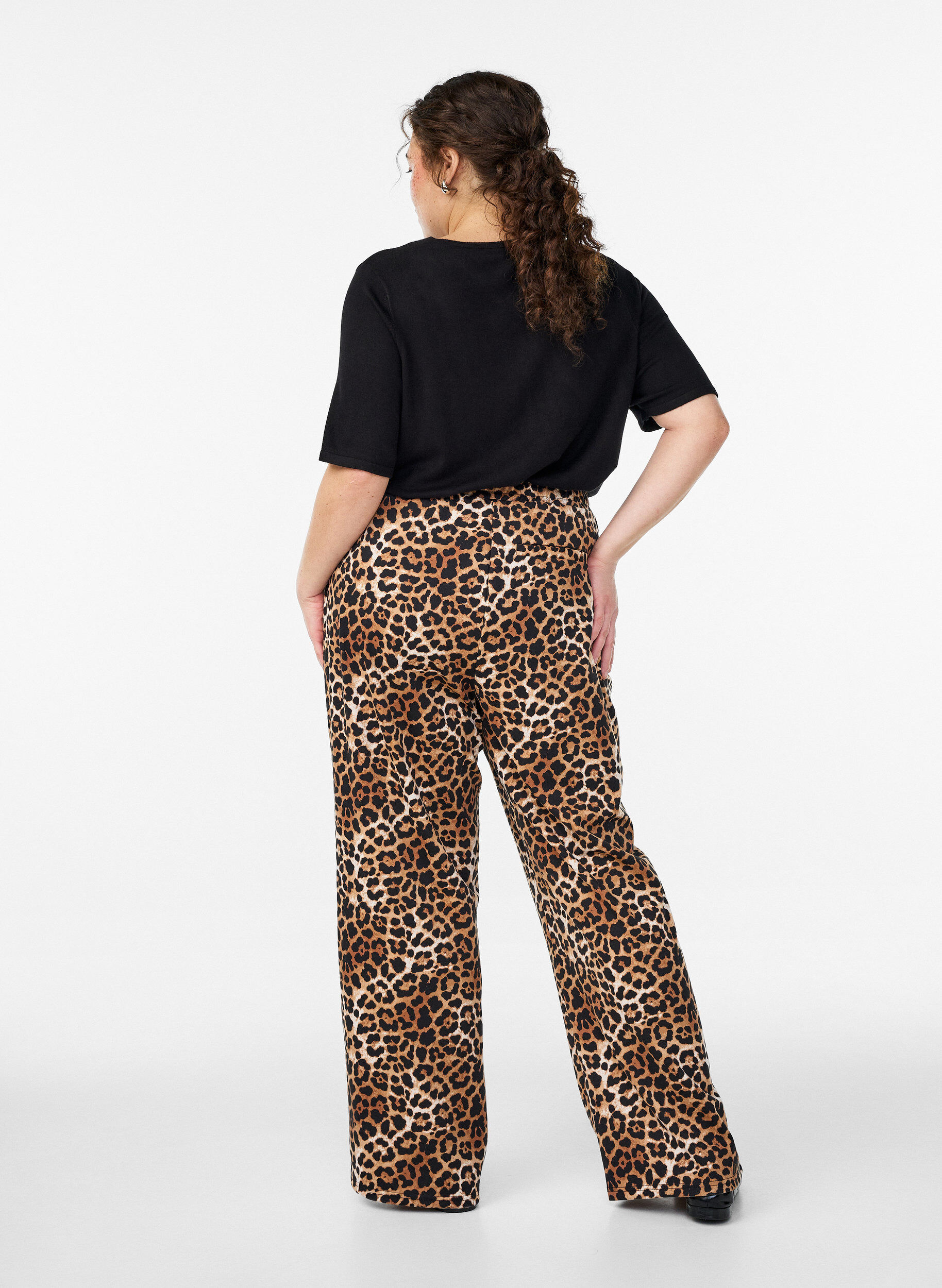Zizzi Rette bukser med leopardm&oslash;nster, Brun, Model image number 1