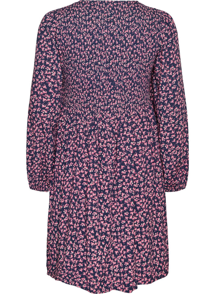 Kjole med smocket topp og sm&aring;blomstret m&oslash;nster, Bl&aring;, Packshot image number 1