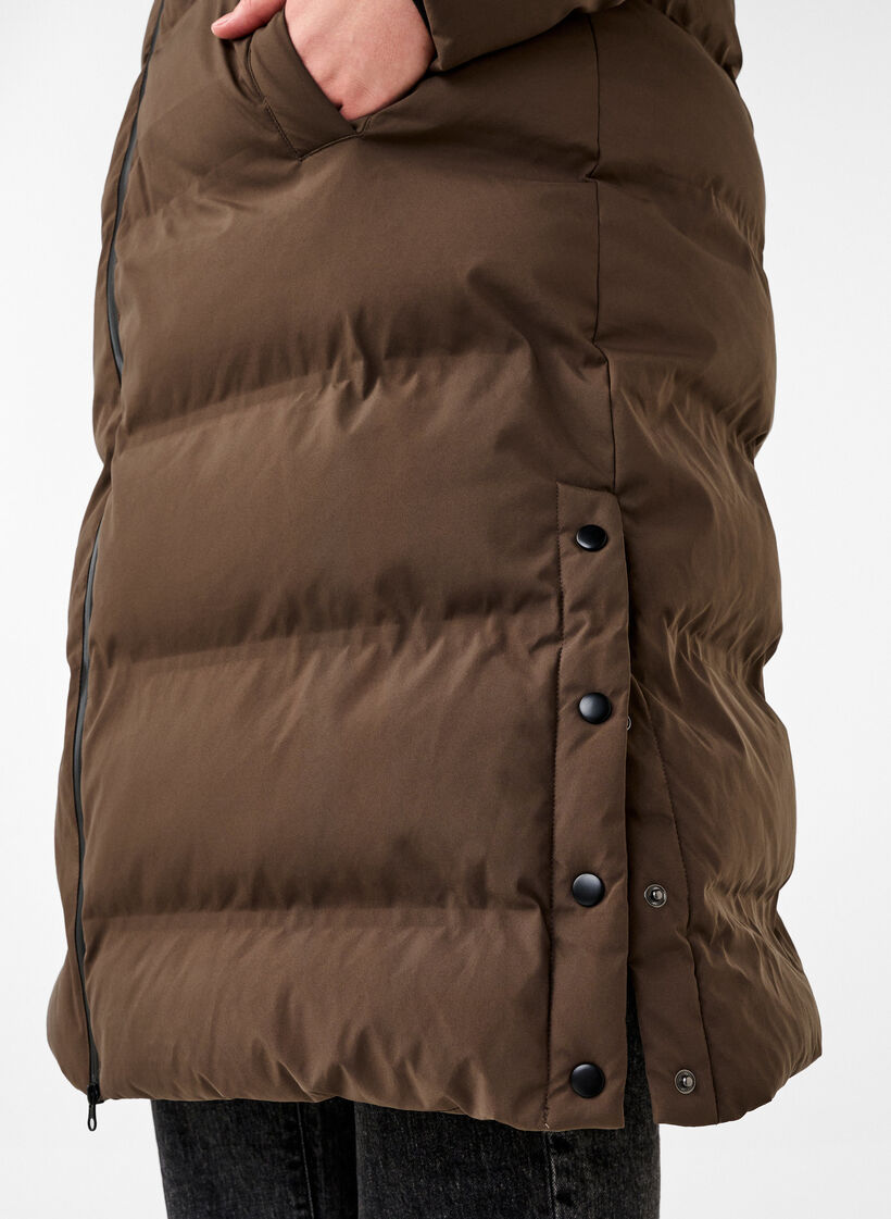 Lang vinterkåpe med hette, Brun, Model image number 4