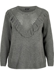 Strikket ullgenser med rysjedetalj, Dark Grey Melange