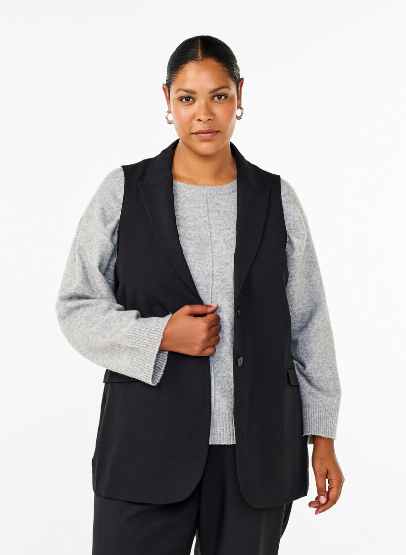 Vest med krage og lommer, Black, Model image number 0