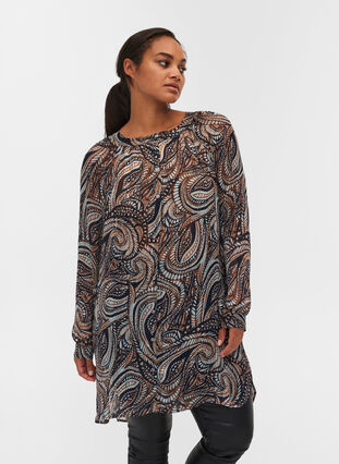 Lang skjorte med paisley-mønster og lurex, Black Paisley, Model image number 0