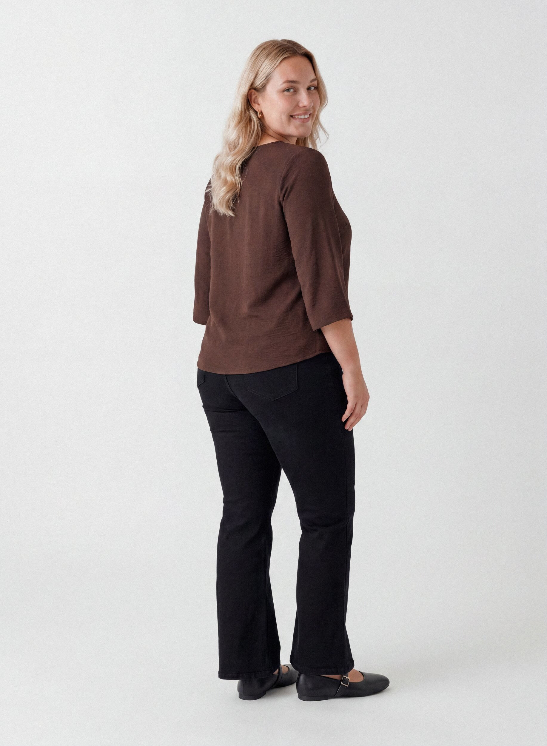 ZizziBluse med 3/4 ermer, Brun, Model image number 2