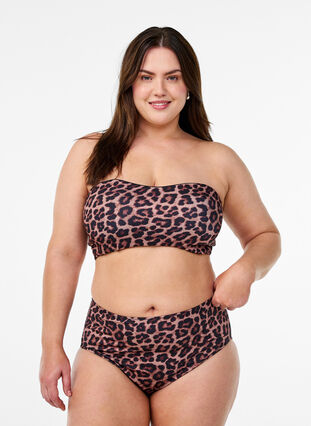 Zizzi Leopard bikinitruse med høy midje, Brun, Model image number 0