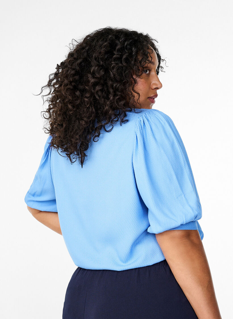Viskosebluse med 1/2-ermer, Cornflower Blue, Model image number 1