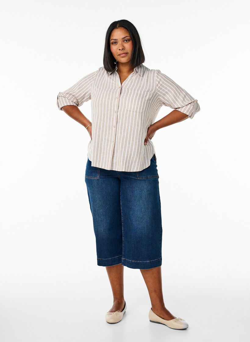 Skjorte i lin og viskose med 3/4 ermer, Beige, Model image number 1