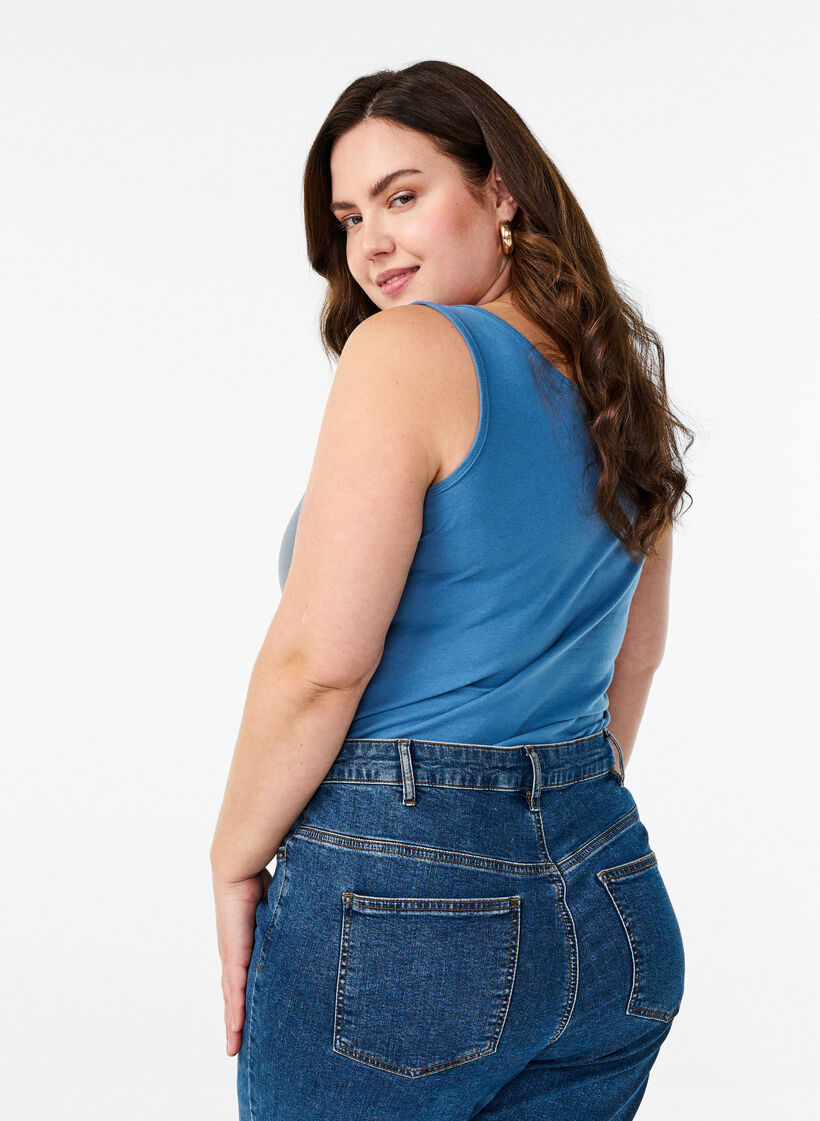Ensfarget basic topp i bomull, Blå, Model image number 2