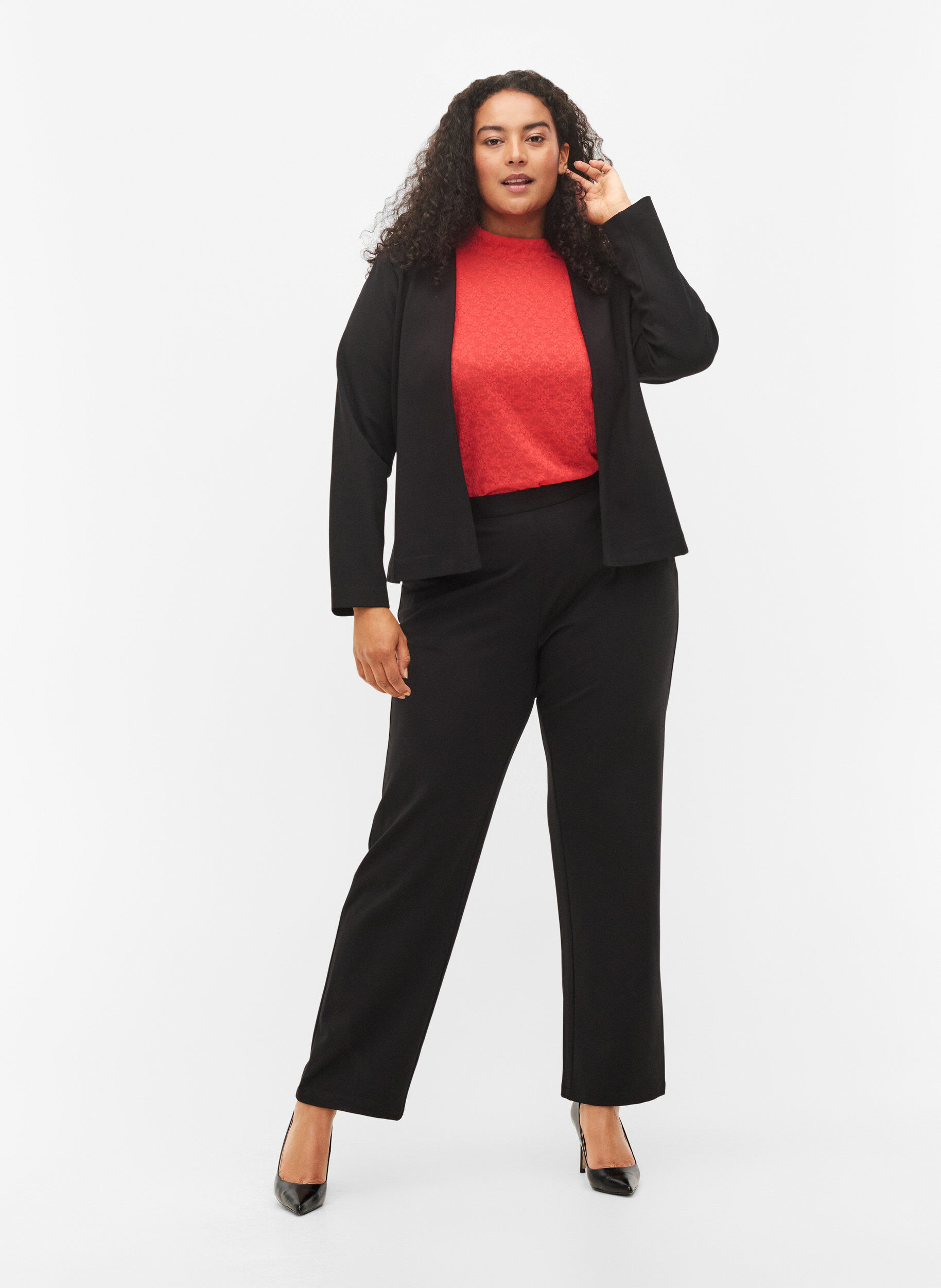 Zizzi Tettsittende blondebluse med lange ermer, Hibiscus, Model image number 2