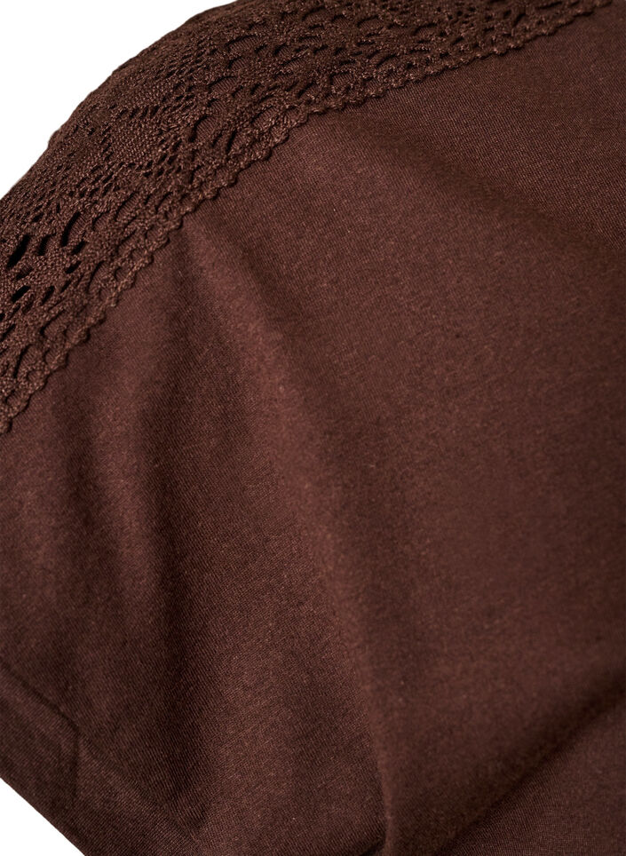 Bomulls-T-skjorte med hekledetalj, Brun, Packshot image number 3