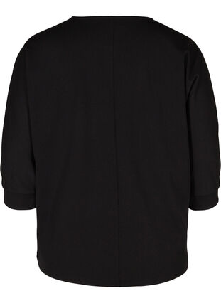 Bluse med 3/4-ermer og plisséfolder, Black, Packshot image number 1