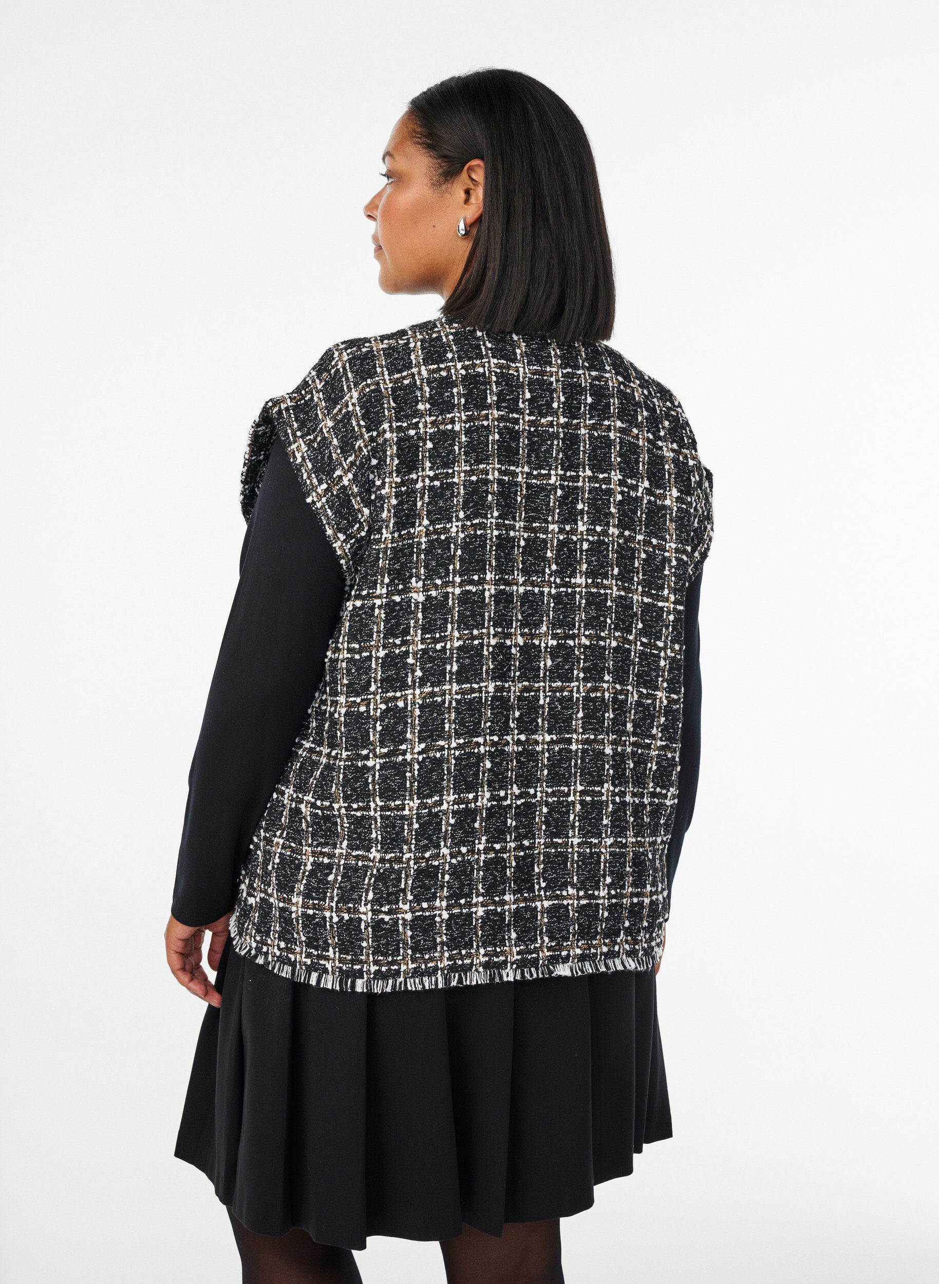 ZizziRutete vest med dekorative knapper, Svart, Model image number 2
