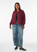 Ribbestrikket cardigan med knapper, R&oslash;d, Model image number 1