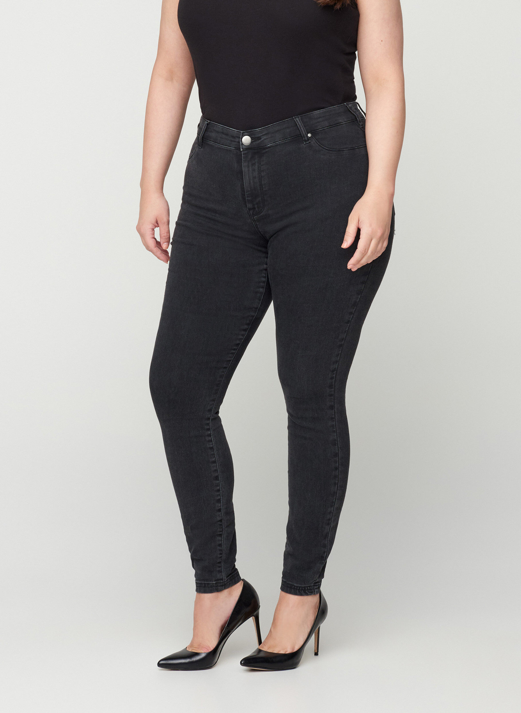 Zizzi Jeggings i bomullsmiks, Grey Denim, Model image number 2